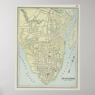 Affiche Carte vintage de Charleston SC (1901)