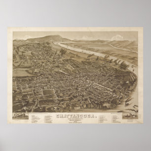 Affiche Carte vintage de Chattanooga (1886)