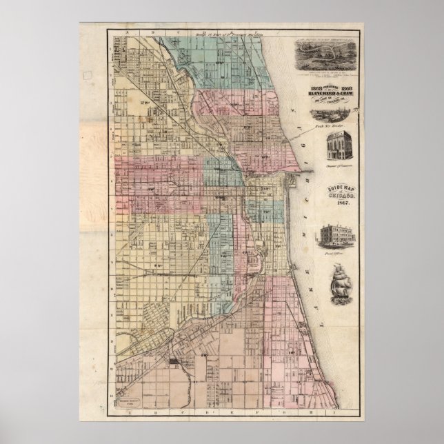 Affiche Carte vintage De Chicago (Devant)