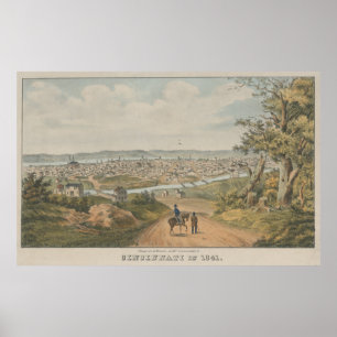 Affiche Carte vintage de Cincinnati OH (1841)