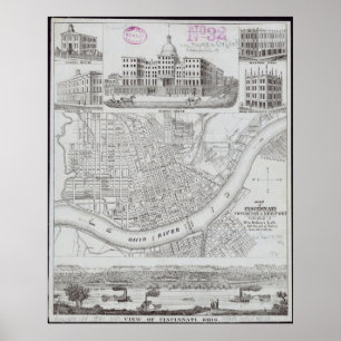Affiche Carte vintage de Cincinnati Ohio