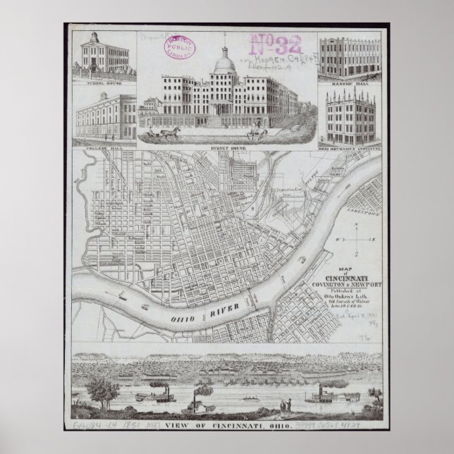 Affiche Carte vintage de Cincinnati Ohio (Devant)