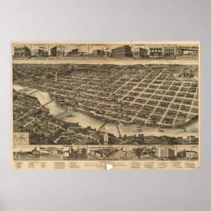 Affiche Carte vintage de Columbus Georgia (1886)