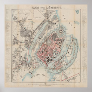 Affiche Carte vintage de Copenhague Danemark (1860)