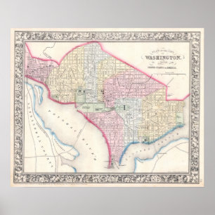 Affiche Carte vintage de DC de Washington (1864)