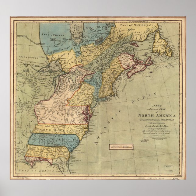 Affiche Carte vintage de découverte des Amériques (1771) (Devant)