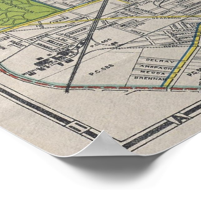 Affiche Carte vintage de Detroit MI (1912) (Coin)