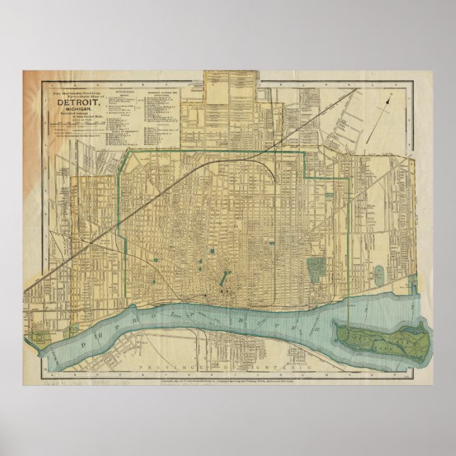 Affiche Carte vintage de Detroit Michigan (1895) (Devant)