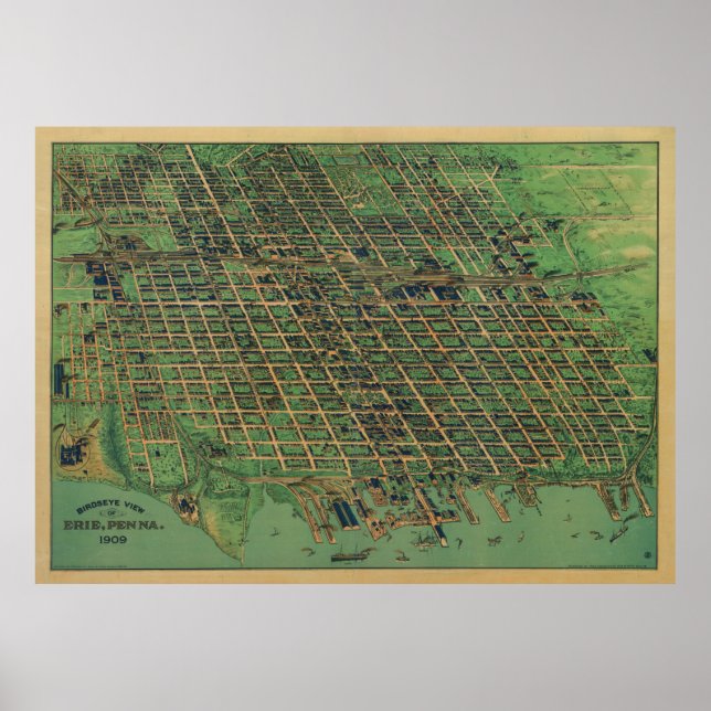 Affiche Carte vintage de Erie PA (1909) (Devant)