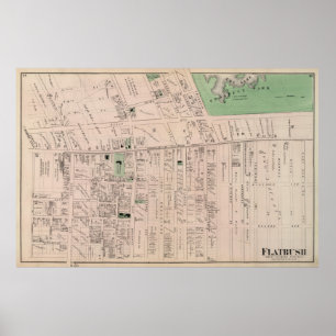 Affiche Carte vintage de Flatbush Brooklyn NY (1873)