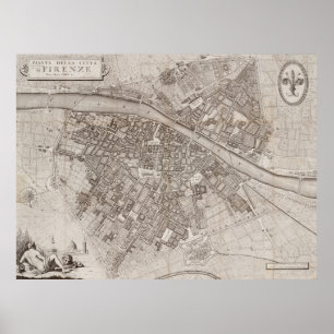 Affiche Carte vintage de Florence Florence Italie 1847