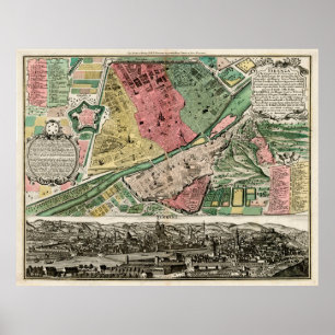 Affiche Carte vintage de Florence Italie (1730)