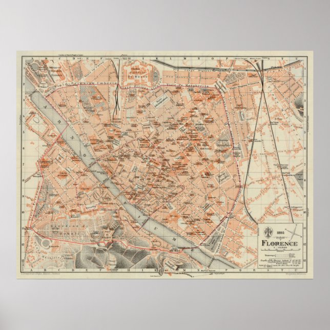 Affiche Carte vintage de Florence Italie (1895) (Devant)