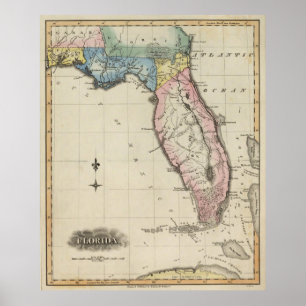 Affiche Carte vintage de Floride (1823)