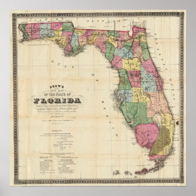 Affiche Carte Vintage de Floride 1870 (Devant)