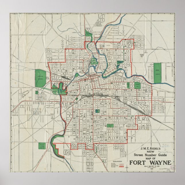 Affiche Carte vintage de Fort Wayne Indiana (1919) (Devant)
