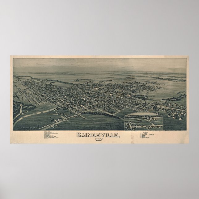 Affiche Carte vintage de Gainesville TX (1891) (Devant)
