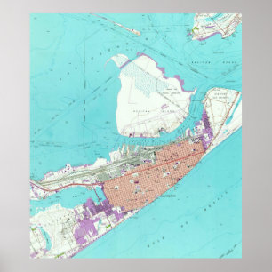Affiche Carte vintage de Galveston le Texas (1954)