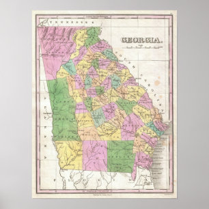 Affiche Carte vintage de Géorgie (1827)