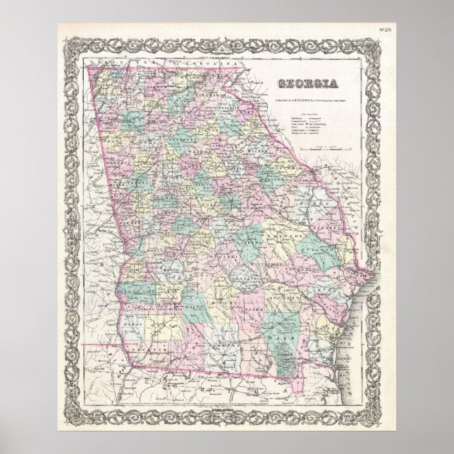 Affiche Carte vintage de Géorgie (1855) (Devant)