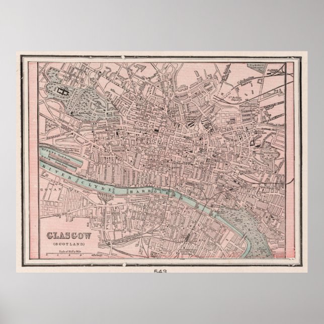 Affiche Carte vintage de Glasgow Ecosse (1901) (Devant)