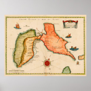 Affiche Carte vintage de Guadeloupe (1650)
