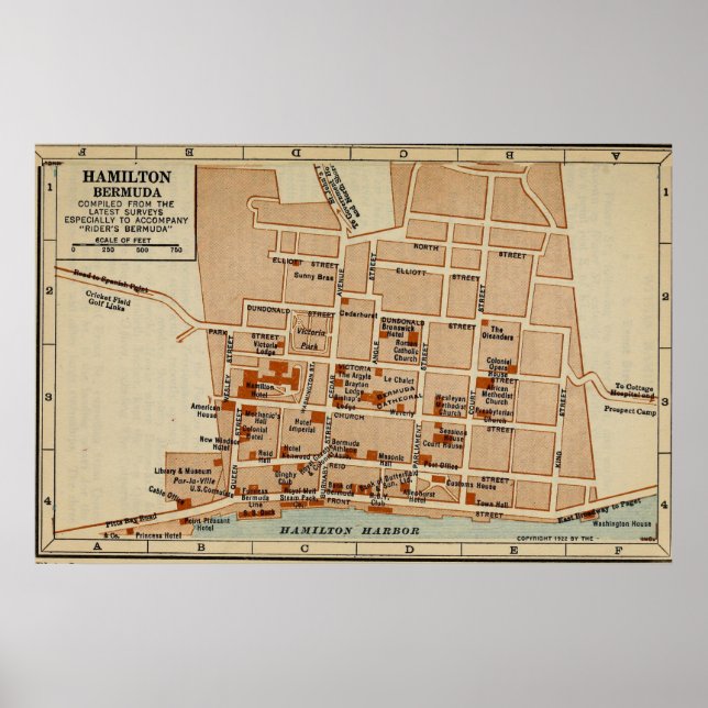 Affiche Carte vintage de Hamilton Bermuda (1922) (Devant)