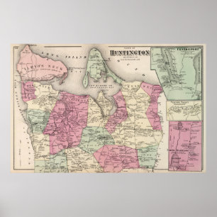 Affiche Carte vintage de Huntington NY (1873)