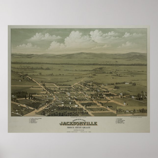 Affiche Carte vintage de Jacksonville OR (1883) (Devant)