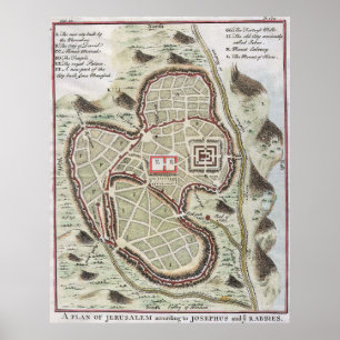 Affiche Carte vintage de Jérusalem Israël (1730)