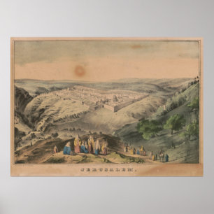 Affiche Carte vintage de Jérusalem Israël (1846)