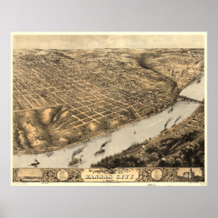 Affiche Carte vintage de Kansas City (1869)
