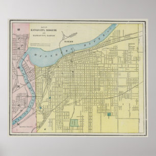 Affiche Carte vintage de Kansas City Missouri (1901)