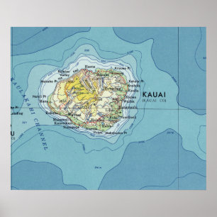 Affiche Carte Vintage de Kauai