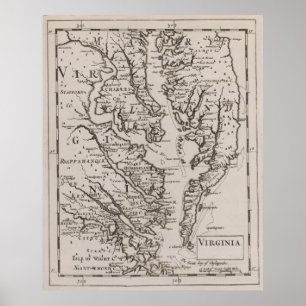 Affiche Carte Vintage de la baie de Chesapeake (1681)