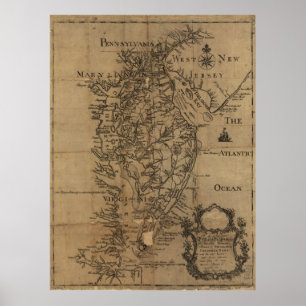 Affiche Carte vintage de la baie de chesapeake (1778)