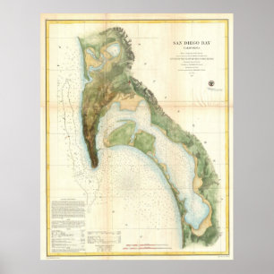 Affiche Carte vintage de la baie de San Diego (1857)