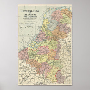 Affiche Carte vintage de la Belgique, du Luxembourg et du