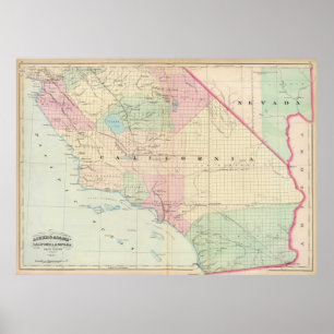 Affiche Carte vintage de la Californie du Sud (1874)