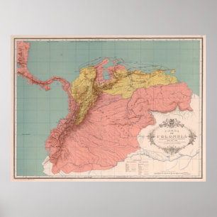 Affiche Carte Vintage de la Colombie (1890)