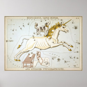 Affiche Carte vintage de la constellation Unicorne (1825)
