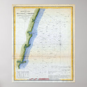 Affiche Carte vintage de la côte de Virginie (1853)