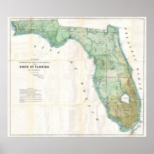 Affiche Carte vintage de la Floride, 1853
