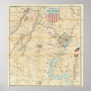 Affiche Carte vintage de la guerre civile de Virginie du N