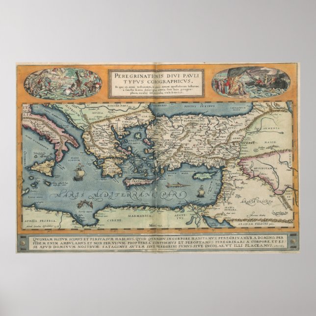 Affiche Carte vintage de la Méditerranée (1584) (Devant)