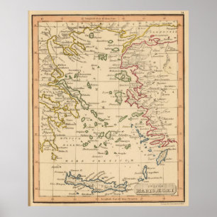 Affiche Carte vintage de la mer Égée (1835)