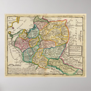 Affiche Carte vintage de la Pologne (1736)