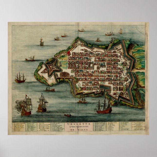 Affiche Carte vintage de La Valette Malte (1700) (Devant)