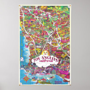 Affiche Carte vintage de la ville de Los Angeles en Califo