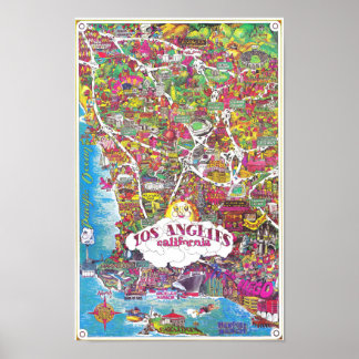 Affiche Carte vintage de la ville de Los Angeles en Califo